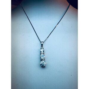 Estate 925 Sterling Silver CZ Pendant Necklace 18” Box Chain 6.2g Vintage